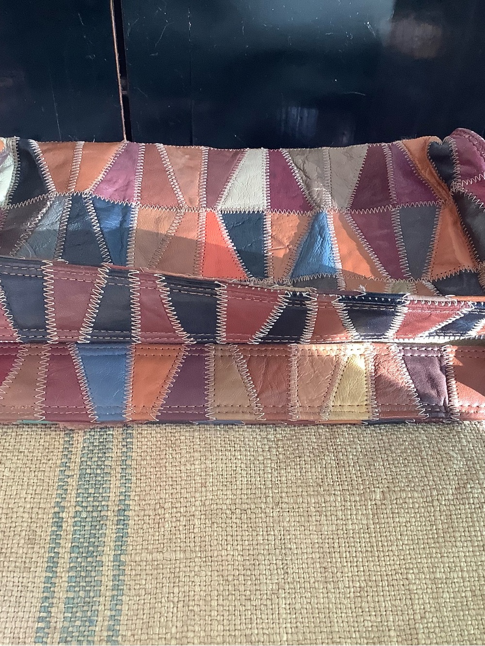 Vintage 1970s Multi Colored Leather Patchwork  Clutch Purse - Picture 3 of 6
